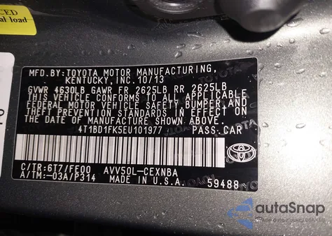 2014 Toyota Camry Hybrid Le from USA, damaged, VIN 4T1BD1FK5EU101977
